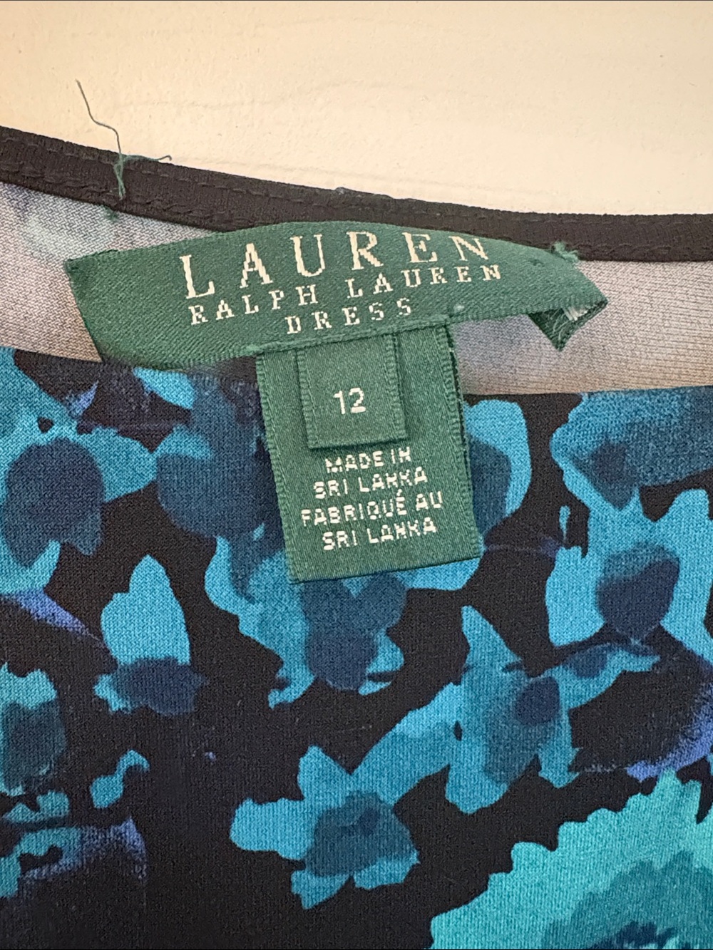 Lauren Ralph Lauren Black Teal Floral Side Ruched Cap Sleeve Sheath Dress 12 - Picture 2 of 5